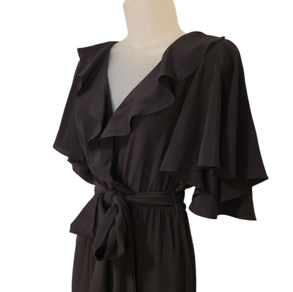 Michael Kors Collection Women’s Silk Jumpsuit Ruffle V-Neck Flutter Sleeve Black - Picture 6 of 16